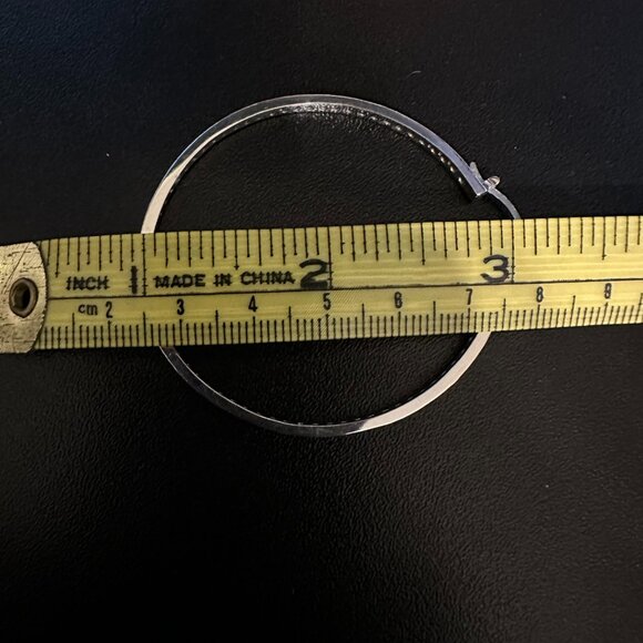 Silver CZ Diamond Round Hoop Earrings - Picture 8 of 8